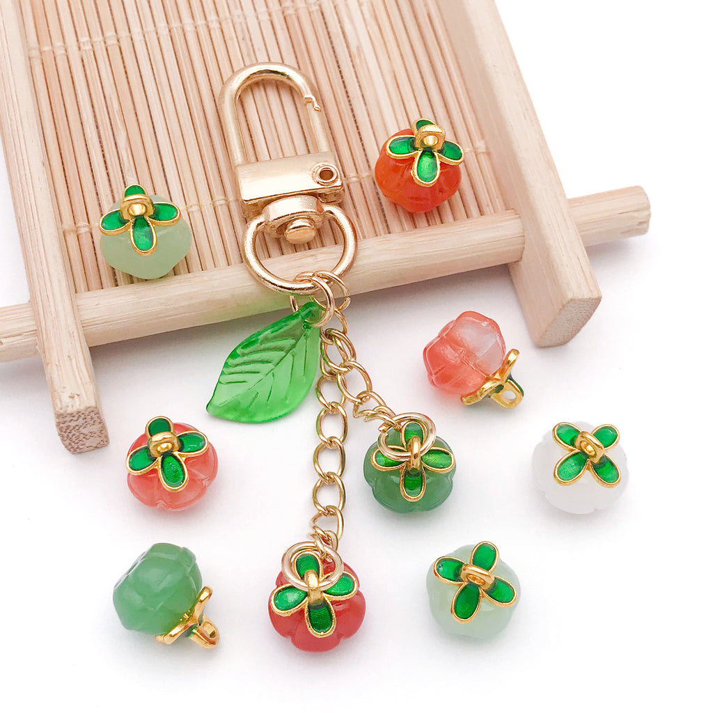 Glass Four Leaf Clover Pumpkin Bead Charm Pendant for DIY Tassel Hairpin Keychain Jewelry