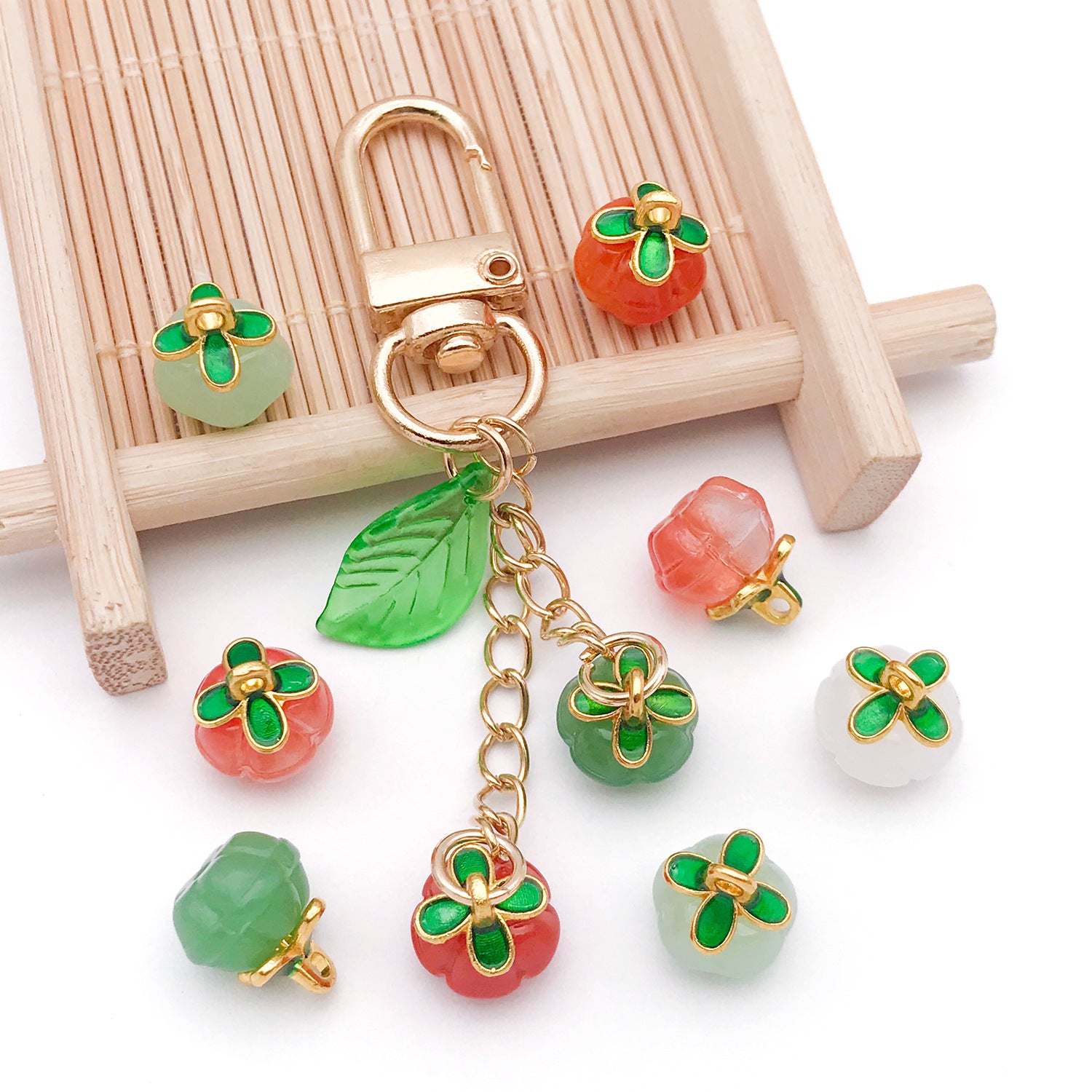 Glass Four Leaf Clover Pumpkin Bead Charm Pendant for DIY Tassel Hairpin Keychain Jewelry