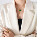 Green Black Crystal Square Slider Disc Necklace Gold Tone view 6