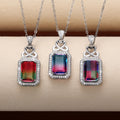 Silver Tone Gradient Rectangle Crystal Pendant Necklaces view 1
