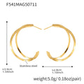 Geometric C Stud Earrings Double Line and Solid Gold Steel view 8