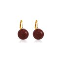 Dark Red Round Bead Gold Tone Small Hoop Dangle Earrings view 5