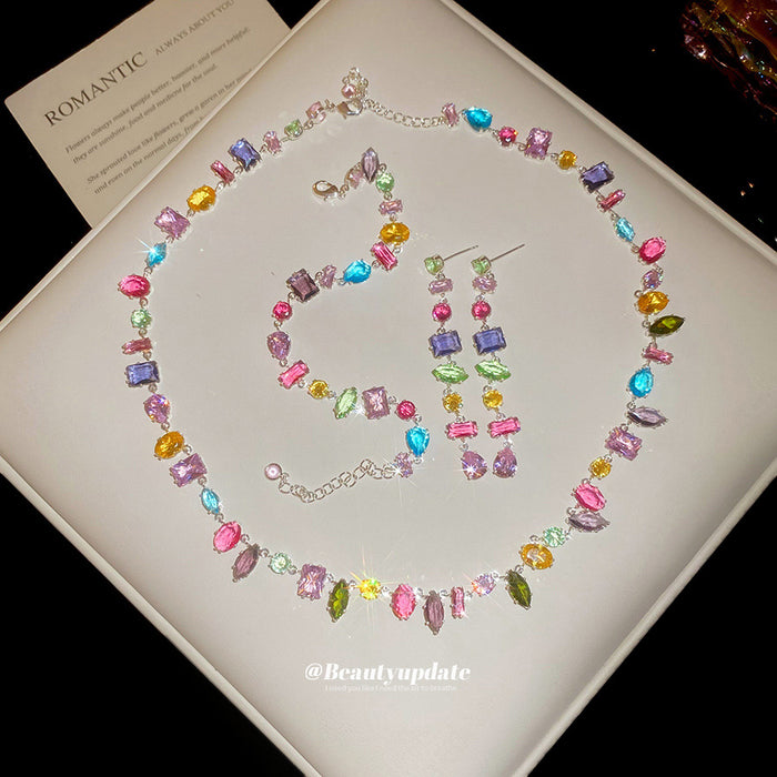 Multicolor Geometric Crystal Necklace Bracelet Earrings