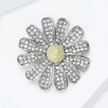 Rhinestone Daisy Flower Brooch Yellow Center Silver Petals view 3