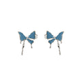 Silver Tone Blue Enamel Butterfly Stud Earrings Drip Edges view 5