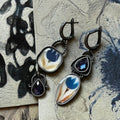 Asymmetric Blue Enamel Floral Drop Earrings Statement Jewelry Design view 6