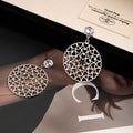 Gold and Silver Open Heart Lattice Disc Dangle Earrings view 3