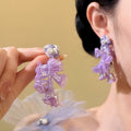 Colorful Sculpted Flower Tassel Statement Stud Earrings view 7