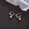 Silver Blue Stud and Clear Look Ball Hoop Earrings view 4