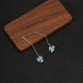 Blue Iris Flower Silver Tone Long Threader Earrings view 3