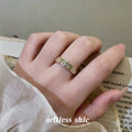Coffee Gold Open Adjustable Fleur-De-Lis Clear Stone Band Ring view 2