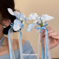 Fabric Iris Flower Duckbill Clips And Blue Bloom Hairpin view 3