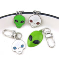 Silver Tone Green and White Alien Head Clip Keychains view 2