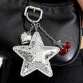 Silver-Tone Crackled Star Bag Charm With Heart And Cherry Keychain view 1