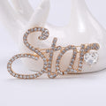 Crystal Star Script Brooch In Gold Or Silver Tone With Polished Metal Detail view 6