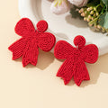 Beaded Bow Drop Earrings Round Stud Top Four Colors view 9