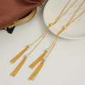 Adjustable Y Lariat Tassel Necklace Crystal Caps Gold Steel view 2