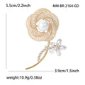 Gold Tone Rose Brooch with Pearl Center and Crystal Leaf Stem view 5