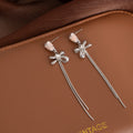 Pink Tulip Silver Bow Extra Long Bar Stud Earrings view 2