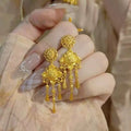 Gold Tone Filigree Floral Chain Tassel Drop Earrings view 2