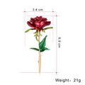 Red Green Rose Enamel Two Designs Metal Brooch Pin view 2