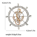 Crystal Ship Wheel Brooch in Silver and Gold Tones view 4