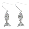 Silver Tone Textured Fish Dangle Earrings Orange Crystal Eyes view 5