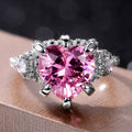 Pink Heart CZ Silver Tone Ring Clear Side Accents Sizes 6-10 view 2