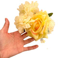 Yellow Fabric Rose Flower Duckbill Hair Clip Pearl Dangles view 5