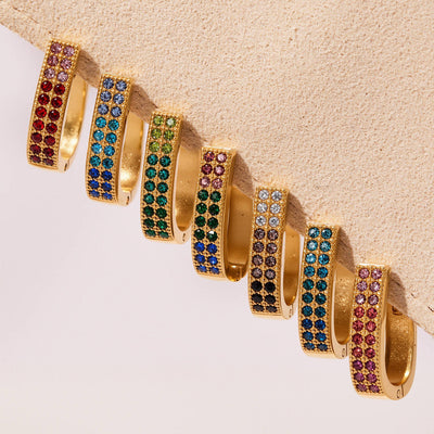 Display view of double row crystal U hoop earrings in main image 1.