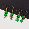 Green Enamel Alien Fishhook Dangle Earrings Two Styles view 2