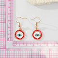 Gold Tone Round Enamel Evil Eye Hook Earrings in Three Colors view 2