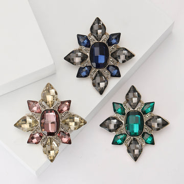 Baroque Crystal Star Brooch in Purple Green and Blue