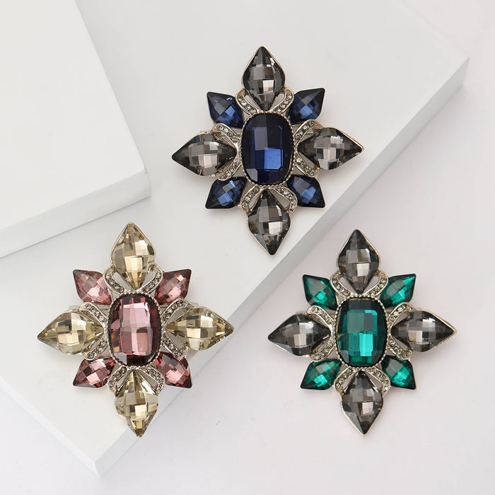 Baroque Crystal Star Brooch in Purple Green and Blue