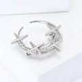 Crystal Crescent Moon And Star Brooch in Two Metal Tones view 3