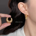 Gold Leaf Lattice Huggie Hoop Earrings Thick Openwork view 2