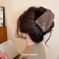Brown Pinstripe Triangle Claw Clip Velvet Bow Cross Charm view 4