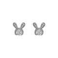 Silver Crystal Bunny Rabbit Stud Earrings Clear Pave Pair view 5
