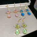 Floral Crystal Teardrop Hook Earrings in Three Colors view 4