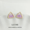 Gold-Tone Triangle Clear Lavender Glass Crystal Stud Earrings view 1
