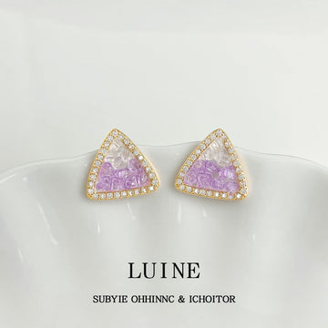 Gold-Tone Triangle Clear Lavender Glass Crystal Stud Earrings