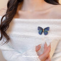 Blue Embroidered Thread Butterfly Brooch Gold Body view 3