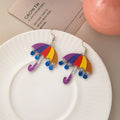 Colorful Umbrella Novelty Gold Tone Long Hook Earrings view 3