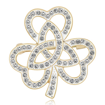 Looped Crystal Open Clover Brooch in Black or White