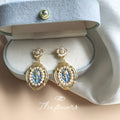 Gold-Tone Blue Rose Pearl Medallion Flower Drop Earrings view 4