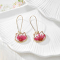 Gold Tone Cat-Shaped Pressed Flower Glitter Drop Earrings in Six Designs view 5