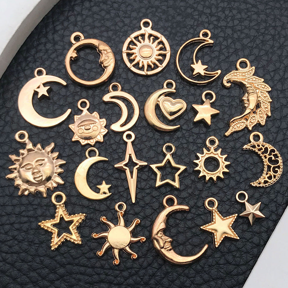 KC Gold Zinc Alloy Hollow Star Moon Sun Charm Pendant for DIY Bracelet Keychain Making
