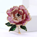 Enamel Peony Flower Brooch In Purple And Coral Pink view 4