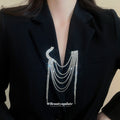 Silver Rhinestone Multi Layer Tassel Geometric Lapel Brooch view 1
