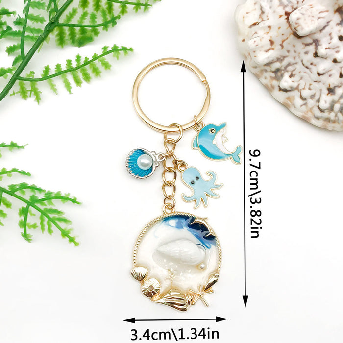 Blue Ocean Dolphin Octopus Seahorse and Shell Keychains